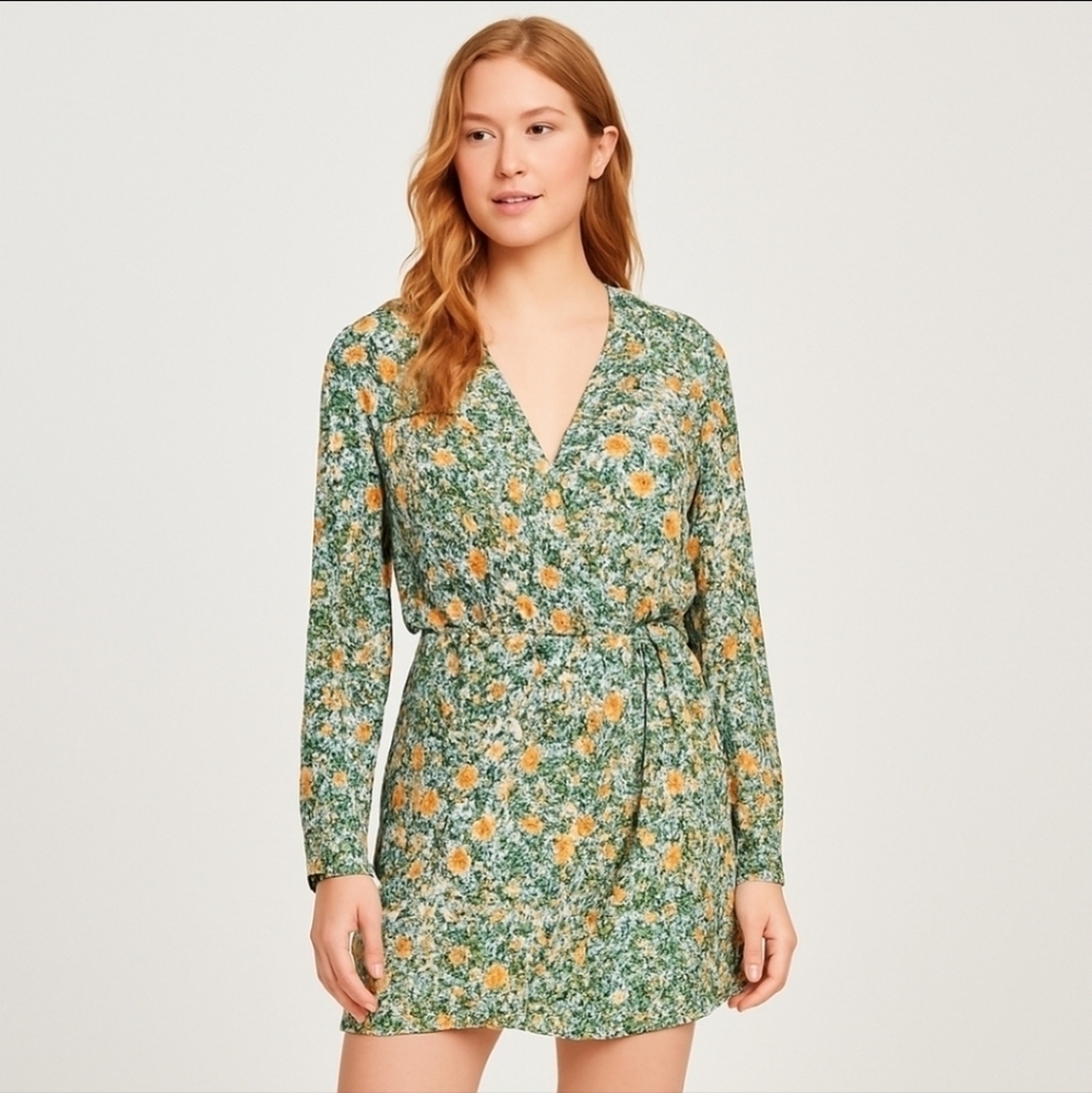 Cupshe Rayne Ditsy Floral Shirt collar Dress Sz XL Long Sleeve Mini Cottagecore